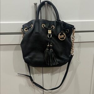 Michael Kors Black Medium Camden Drawstring Bag with Gold Accents